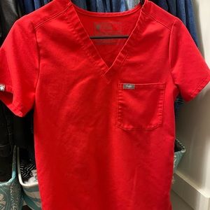 Figs XXS One Pocket Red Scrub Top